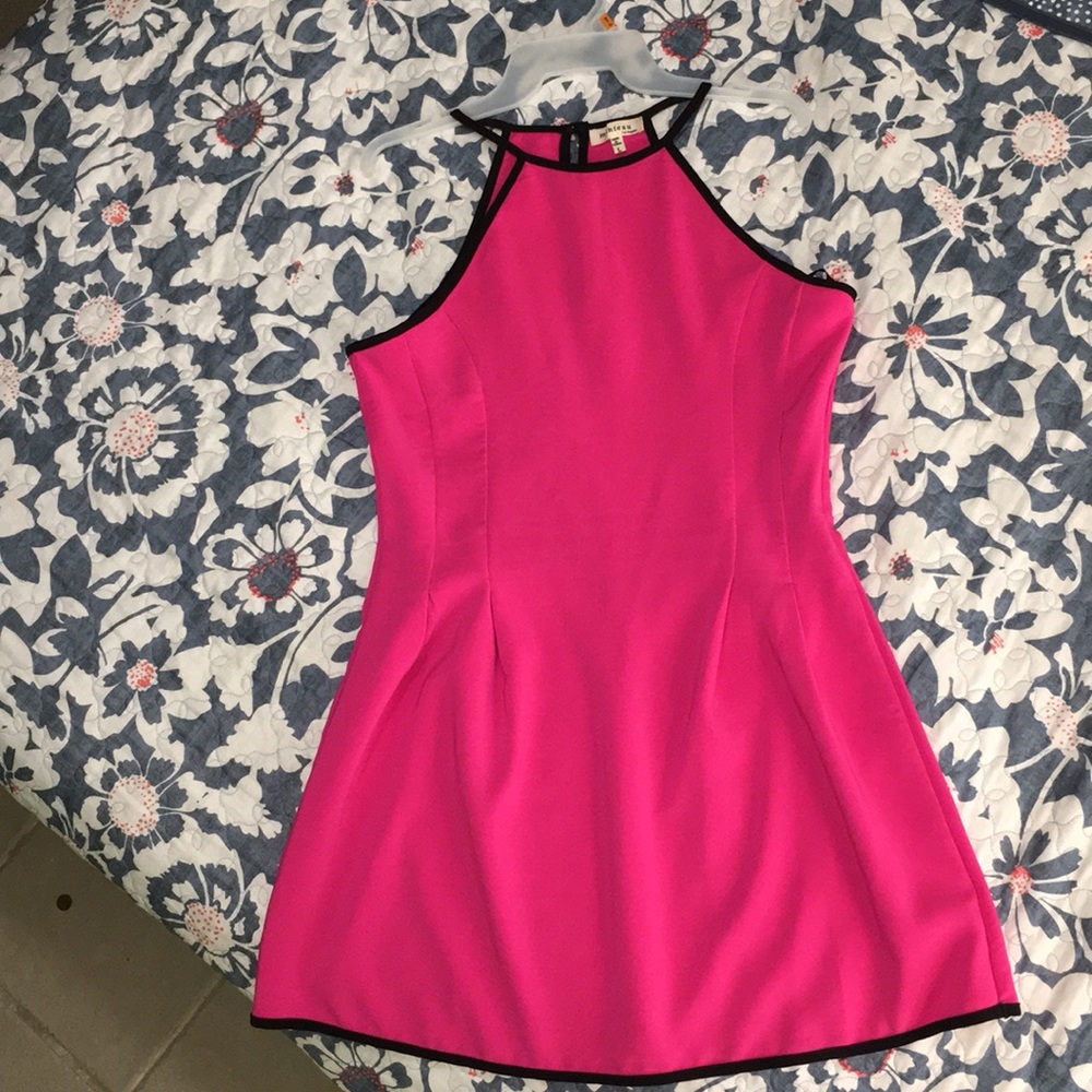 Hot pink mini dress.